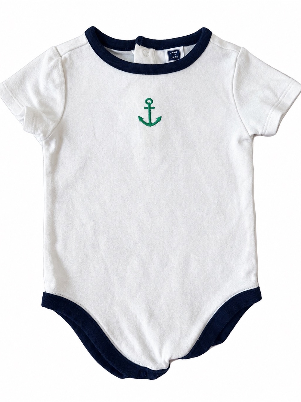 Janie and Jack 3-6M White Anchor Onesie Navy Trim